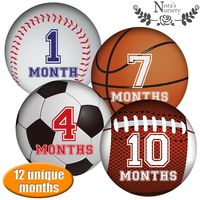 1-12 Months Sports Baby Monthly Stickers, Newborn First Year Age & Growth Tracking Stickers, Month by Month Photo Props Infant Onesie Sticker Set 12, Shower Registry Gift & Scrapbook Photo Keepsake