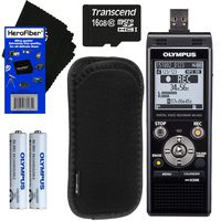 Olympus WS-853 Digital Voice Recorder (Black) with Direct USB + 16GB MicroSD Memory Card + Protective Case + AAA Rechargeable Batteries + HeroFiber Ultra Gentle Cleaning Cloth