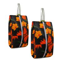Black Travel Shoe Bags Set of 2 Water-resistant Machine Washable Ripstop Nylon Cute Flower Prints Shoe Storage Bags with Zipper Cloure