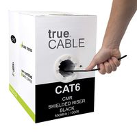 Cat6 Shielded Riser (CMR), 1000ft, Black, 23AWG Solid Bare Copper, 550MHz, ETL Listed, Overall Foil Shield (FTP), Bulk Ethernet Cable, trueCABLE