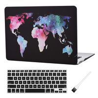 Laptop Hard Case MacBook Air 13 inch Case A1369 A1466 Case Cover Matte Rubberized Hard Shell Sleeve Cover (Modal: A1369 & A1466) with A1369 A1466 Silicon Keyboard Cover Dust Brush (Map Pattern-Black)