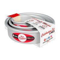 Fat Daddio's PRD-1BOX Anodized Aluminum Round Cake Pan Celebration Set, Set of 3, Silver, 1-Box Mix