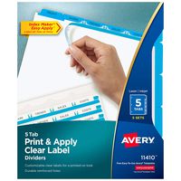 Avery 5-Tab Binder Dividers, Easy Print & Apply Clear Label Strip, Index Maker, Blue Tabs, 5 Sets (11410)