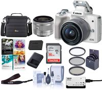 Canon EOS M50 Mirrorless Camera with EF-M 15-45mm f/3.5-6.3 is STM Lens, White - Bundle with 16GB SDHC Card, Camera Case, 49mm Filter Kit, Cleaning Kit, Card Reader, Pc Software Package