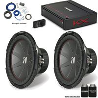 Kicker 43CWR122 12" CompR Subwoofers with 44KXA12001 KX-Series Amplifier and Wire kit