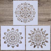 LOCOLO 3 Pieces Mandala Floor Stencil (12x12 inch) Reusable Painting Stencil, Laser Cut Painting Template for DIY Decor Wall Tile Wood Furniture Fabric, Painting on Wood, Airbrush, Rocks