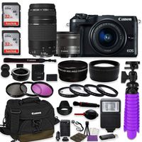 Canon EOS M6 Mirrorless Digital Camera (Black) Bundle w/Canon EF-M 15-45mm is STM & EF 75-300mm f/4-5.6 III Lenses + Auto (EF/EF-S to EF-M) Mount Adapter + Canon Water Resistant Case + Accessories