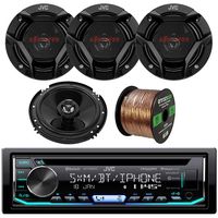 JVC KD-TD90BTS Bluetooth Radio USB AUX CD/MP3/WMA Receiver Bundle Combo With 4x CS-DR620 DR Sereis 6.5" Inch 300 Watt 2-Way Upgarde Audio Stereo Coaxial Speakers + Enrock 50 Foot 16 Guage Speaker Wire