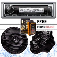 Kenwood KMR-D372BT Bluetooth Receiver + KFC-1653MRB 6.5" 2-Way Marine Speaker Boat-Yacht-ATV - 2 Speakers / 150W + Free Magnet Phone Holder