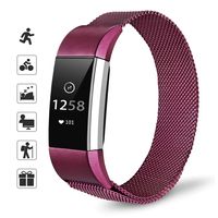 TOMALL Metal Bands Compatible for Fitbit Charge 2,Stainless Steel Metal Replacement Wristband for Women Men (Large, Purple Red)