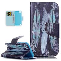 iPod Touch 6 Case,Wallet Case for iPod Touch 5 6th,ikasus Beautiful Art Pattern Premium Flip PU Leather Wallet Case with Stand Credit Card ID Holders Case for iPod Touch 6/5,Blue Snowflake Feather