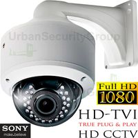 Urban Security Group Pro Grade 2MP High Definition CCTV Dome Security Camera With Wall Mount Bracket: 1920x1080 HD Resolution, 2.8-12mm Vari-Focal Lens, IR LED Night-vision, WDR, Motion Detection, DNR