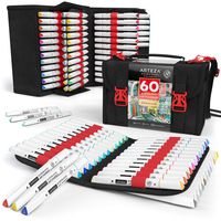 ARTEZA Everblend Art Markers, Set of 60 Colors, Alcohol Based Sketch Markers with Dual Tips (Fine and Broad Chisel) for Painting, Coloring, Sketching and Drawing Include Organizer Case with 72 Slots