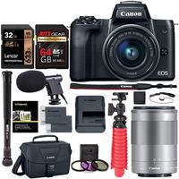 Canon EOS M50 Mirrorless Camera (Black) with 15-45mm and 55-200mm Lenses, Memory Cards, Camera Bag, Tripod Bundle