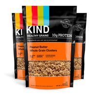 KIND Healthy Grains Clusters, Peanut Butter Whole Grain Granola, 10g Protein, Gluten Free, 11 Ounce Bags, 3 Count