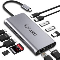 USB C Hub, USB-C Docking Station, VaKo 12 in 1 Type C Hub Laptop Adapter with 4K HDMI Triple Display and 100W Type-C PD Charging Port for MacBook, USB 3.0 Ports, RJ45 Ethernet, TF/SD Card Reader