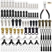EuTengHao 169Pcs Zipper Repair Kit Zipper Replacement Zipper Pull Rescue Kit with Zipper Install Pliers Tool and Zipper Extension Pulls for Clothing Jackets Purses Luggage Backpacks (Sliver and Black)