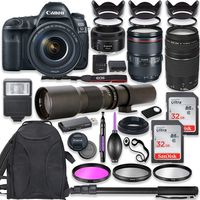 Canon EOS 5D Mark IV DSLR Camera w/ 24-105mm USM Lens Bundle + Canon EF 75-300mm III Lens, Canon 50mm f/1.8 and 500mm Preset Lens + Deluxe Backpack + 64GB Memory + Monopod + Professional Bundle