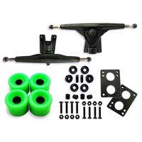 VJ Skateboard Longboard Truck and Wheel, 70mm Long Board Wheels w 7inch 180mm Skateboard Trucks (Black) Longboard Bearings Longboard Hardware Skateboard Riser Pads (Neon Green)
