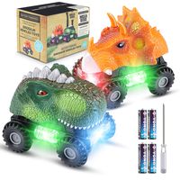 Magicfun Dinosaur Cars Gifts for Boys Girls, 2 Pack Dino Cars with LED Light Sound Dinosaur Toys Animal Vehicles for 2-8 Year Old Boys Girls Toddlers Kids Christmas Birthday Gifts