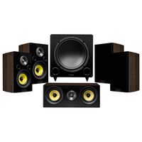 Fluance Signature Series Compact Surround Sound Home Theater 5.1 Channel Speaker System Including Two-Way Bookshelf, Center, Rear Surround Speakers, and DB12 Subwoofer - Walnut (HF51WC)
