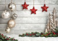 GoodsFederation 7x5ft Christmas Photo Backdrops Christmas Balls Pictorial Cloth Vinyl Wood Board Photography Background Customized Studio Props SDJ-175