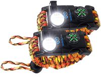 Nexfinity One Survival Paracord Bracelet - Tactical Emergency Gear Kit with SOS LED Light, Knife, 550 Grade, Adjustable, Multitools, Fire Starter, Compass, and Whistle - Set of 2 (Fire)