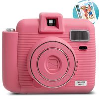 SHARPER IMAGE Instant Camera with Flash and 5 Lighting Modes, Compatible with Instant Mini Film, Prints Photos in Seconds, Capture Memories Indoors or Outdoors! - Pink