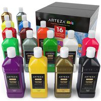 ARTEZA Tempera Paint Set for Kids (13.5 US fl oz./400 ml), 16 Rich, Non-Toxic, and Washable Colors Ideal for Finger Painting, Sponge Painting, and Poster Painting