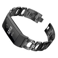 Maxjoy Compatible with Fitbit Charge 3 Bands, Charge 3 SE Metal Band Women Diamond Rhinestone Bracelet Chain Strap Replacement for Fitbit Charge3/ Charge3 SE Tracker Wristband, Black