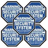5 Pack Warning 24 Hour Security System OCT Blue Stickers #FS063 - Alarm Decal Vinyl Decal Home Video Camera Sign