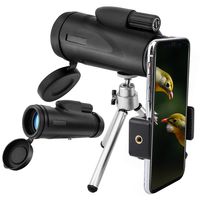 MoKo 12x50 High-Powered Monocular Telescopes, BAK4 HD Prism Waterproof Fogproof Shockproof One Hand Focus with Smartphone Holder for Bird Watching Hiking Camping Travelling Hunting Concerts - Black