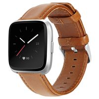 UMAXGET Leather Band Compatible with Fitbit Versa/Versa 2/ Versa Lite/Versa Special Edition Watch, Classic Genuine Leather Strap with Stainless Steel Buckle Wristband for Women Men