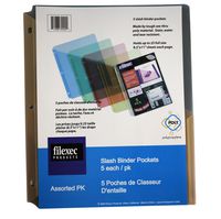 Filexec Binder Pocket, 3-Hole Punched, Letter Size, Assorted (6 Packs of 5) (50105-30202)