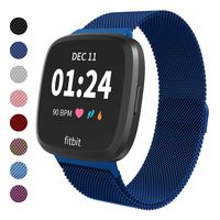 Haloe Metal Replacement Bands for Fitbit Versa/Versa 2/ Versa Lite Edition Smart Watch, Stainless Steel Loop Mesh Bracelet Magnetic Wristbands for Women and Men