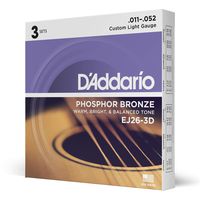 D'Addario EJ26 Phosphor Bronze Acoustic Guitar Strings, Custom Light (3 Pack) - Corrosion-Resistant Phosphor Bronze, Offers a Warm, Bright and Well-Balanced Acoustic Tone and Comfortable Playability