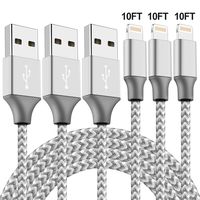 iPhone Charger, Zdai MFi Certified Lightning Cable 3 Pack 10FT Extra Long Nylon Braided USB Charging Syncing Cord Compatible iPhone Xs/Max/XR/X/8/8Plus/7/7Plus/6S/6S Plus/SE/iPad-Grey White