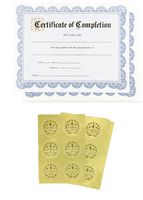Certificate Paper - 48 Certificate of Completion Award Certificates with 48 Excellence Gold Foil Seal Stickers, for Student, Teacher, Professor, Blue, 8.5 x 11 Inches