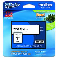 Brother P-touch ~1" (0.94") , TZe251, Black on White Standard Laminated Tape - 26.2 ft. (8m)