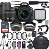 Nikon D5600 24.2 MP DSLR Camera Video Kit with AF-P 18-55mm VR Lens & AF-P 70-300mm ED VR Lens + LED Light + 32GB Memory + Filters + Macros + Deluxe Bag + Professional Accessories