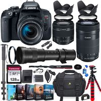 Canon EOS Rebel T7i DSLR Camera with 18-55mm is STM Lens + Canon EF-S 55-250 STM and 420-800mm Preset Zoom Lens + 128GB Memory + Filters + Editing Software + Spider Flex Tripod + Professional Bundle
