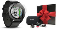 Garmin Approach S60 (Premium) Gift Box Bundle | Includes HD Screen Protector Film, PlayBetter USB Car/Wall Charging Adapters & Protective Hard Case | Golf GPS Watch (Ceramic Bezel/Black Leather Band)