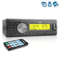 Pyle Marine Stereo Headunit Receiver - 12v Single DIN Style Digital Boat In dash Radio System w/ MP3 USB SD, AUX, RCA, AM FM Radio Weatherband - Remote Control, Power Wiring Harness - PLMR87WB (Black)