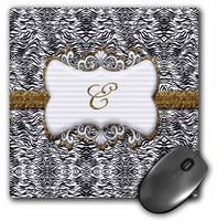 3Drose LLC 8 X 8 X 0.25 Inches Mouse Pad, Elegant Back and White Animal Print with Gold Frame Monogram Letter E (Mp_113939_1)
