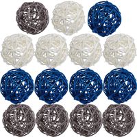 Yaomiao 15 Pieces Wicker Rattan Balls Decorative Orbs Vase Fillers for Craft, Party, Wedding Table Decoration, Baby Shower, Aromatherapy Accessories, 1.8 Inch (Blue Gray White)