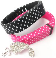 Set Large Size 1 Black with White Hearts 1 Pink with White Hearts Colors Bands for Fitbit FLEX Only With Metal Clasps Replacement /No tracker/+ Nice Crystals Feather Brooch
