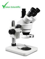 Vision Scientific VS-1F-IFR07 Simul-Focal Trinocular Zoom Stereo Microscope, Paired 10x Widefield Eyepiece, 0.7X-4.5X Zoom Range, 7X-45x Magnification Range, Pillar Stand, Fluorescent Ring Light