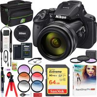 Nikon COOLPIX P900 16MP 83x Super Zoom Digital Camera Full HD Video Black Bundle with 64GB Memory Card, Rechargable Battery, Paintshop Pro 2018, Camera Bag, 67mm Filter Set and 6 Pcs Filter Set