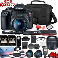 Canon EOS Rebel T7 DSLR Camera with 18-55mm Lens - 24.1 MegaPixel - HD Video - Wi-Fi - (2) 32GB Memory Cards - Creative Filter Kit - Remote - External Flash - 25+ Piece Bundle