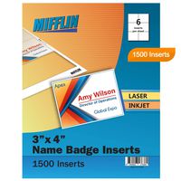 Mifflin Name Badge Inserts, 3"x4" or 4"x3" Badge Inserts (1500 Cardstock Refills, 250 Sheets), Compatible with Inkjet, Laser Printer, and Printable Badge Inserts